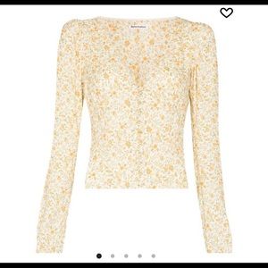 Reformation Nell Floral Print Blouse in Yellow Ditsy Floral. Size L.